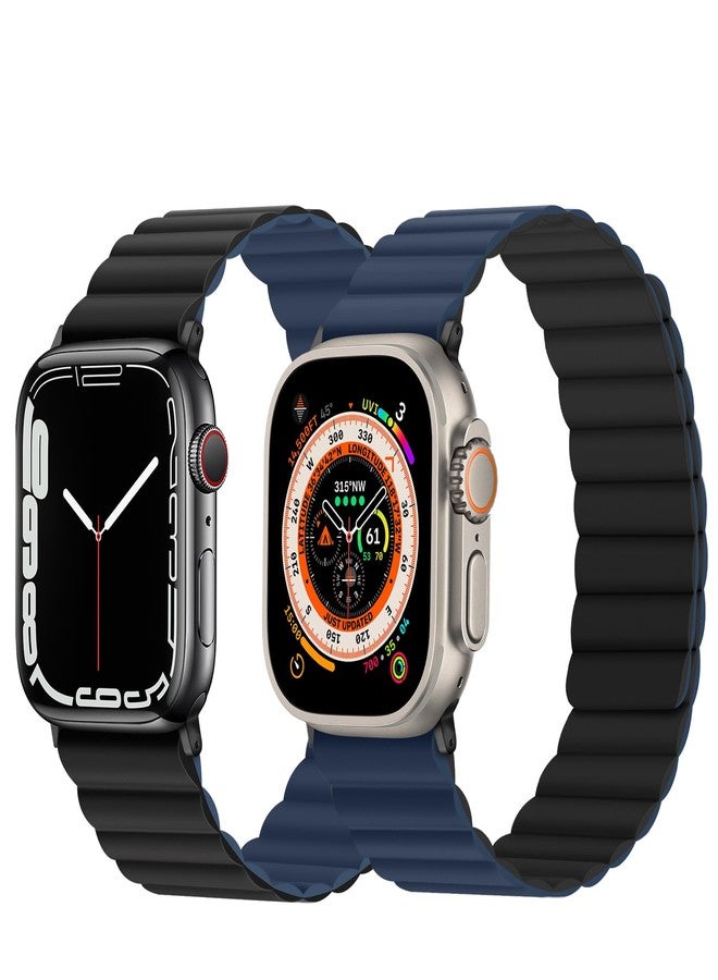 Anlinser Magnetic Bands Compatible with Apple Watch Band 49/46/45 44/42/41/40/38mm, Women Men Double Side Reversible Strap for iWatch Ultra 3-1 Series 11/10/9/8/7-1 SE(49/46/45/44/42,Dark Blue/Black) - Image 2
